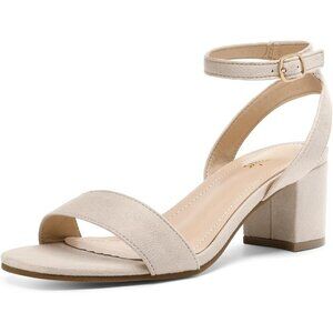 Dream Pairs Womens Nude Suede Faux Suede Rounded Toe Ankle Strap Heeled Sandal